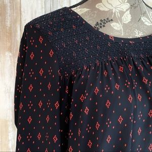 BANANA REPUBLIC Blouse Smocked Black Orange long sleeve
